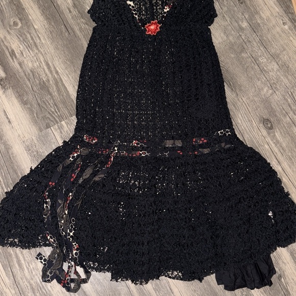Vintage Free People Black Crochet Drop Waist Cap Slv Boho Whimsygoth size 4 - Picture 7 of 8